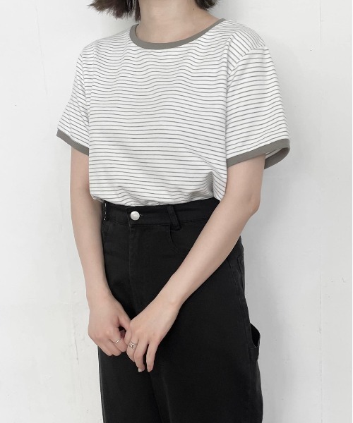 flaner(フラネ)の「ルーズボーダーTee(Tシャツ/カットソー・レディース・ベージュ/カーキ・FREE)」の3枚目の写真