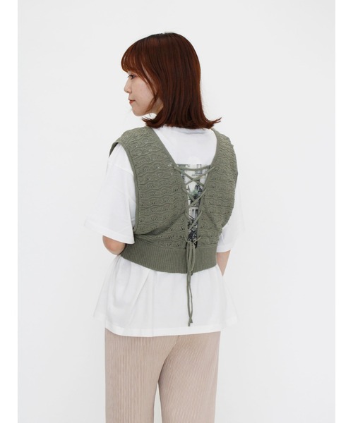 ehka sopo（エヘカソポ）の「バックレースアップニットビスチェ（ニット/セーター・レディース・キナリ/グリーン/ブラウン/ベージュ・ﾌﾘ-）」の7枚目の写真