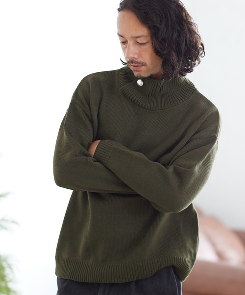 CAMBIO(カンビオ)の「mn2457-スタンドカラーコンチョボタンセーター(ニット/セーター・メンズ・カーキ/ブラック/ブラウン・L/S/M)」の3枚目の写真