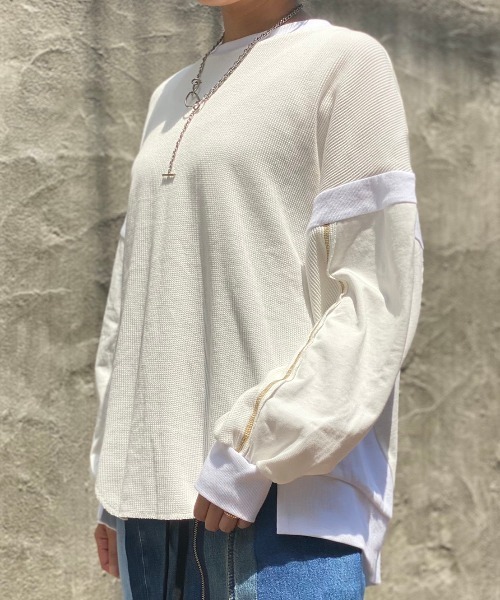 AULA AILA(アウラアイラ)の「AULA AILA(アウラアイラ) 別注サーマルコンビロンT(Tシャツ/カットソー・レディース・ホワイト/レッド・0)」の3枚目の写真