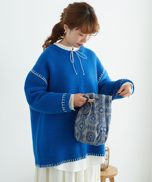 chambre de charme（シャンブルドゥシャーム）の「cdc まるしかく刺繍　巾着バッグ（ショルダーバッグ・レディース・ブルー/オレンジ・FREE）」の15枚目の写真