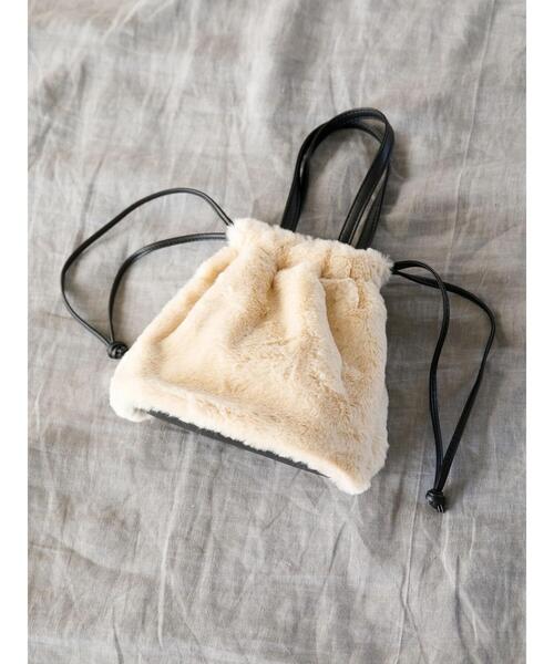 koe（コエ）の「ファー巾着ミニトート*（トートバッグ・レディース・アイボリー/ブラック/ホワイト/オリーブ/ベージュ・FREE）」の10枚目の写真