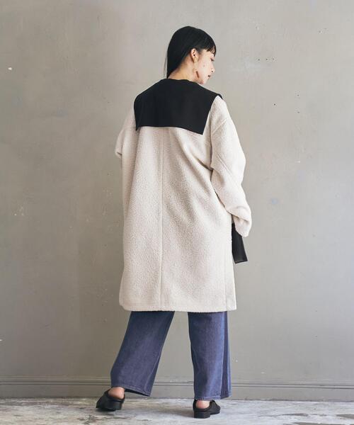 coen（コーエン）の「ループヤーンノーカラーコート（ノーカラーコート・レディース・ブラック/ナチュラル・MEDIUM/LARGE）」の13枚目の写真