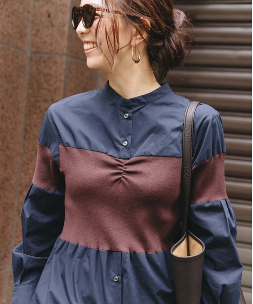 CAST:（キャストコロン）の「ライトツイルニットコンビシャツ（シャツ/ブラウス・レディース・ネイビー/ホワイト・M/S）」の13枚目の写真