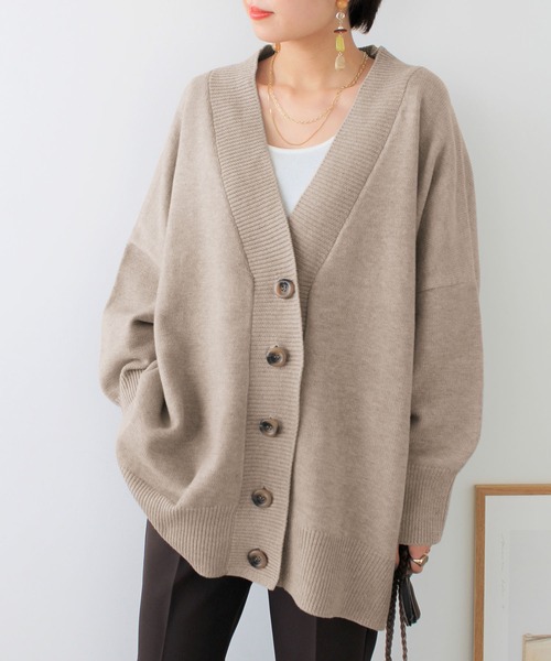 GeeRA（ジーラ）の「オーバーサイズゆるシルエットカーディガン（カーディガン/ボレロ・レディース・ブラック/ライトブラウン/ライトベージュ・MEDIUM）」の3枚目の写真