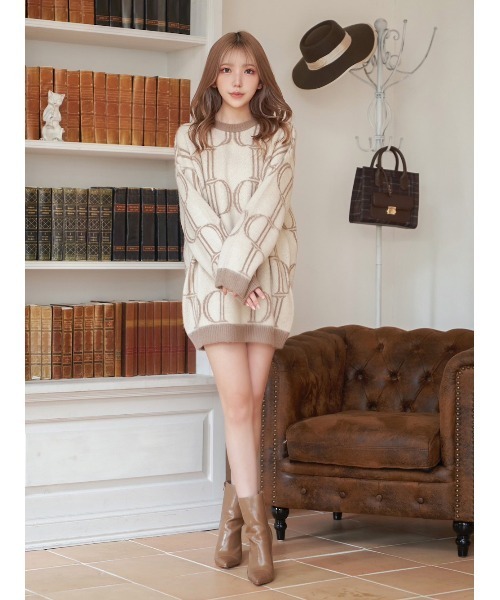 ダーリッチ Dパターン オーバーニット ワンピース ギンガムジャガード