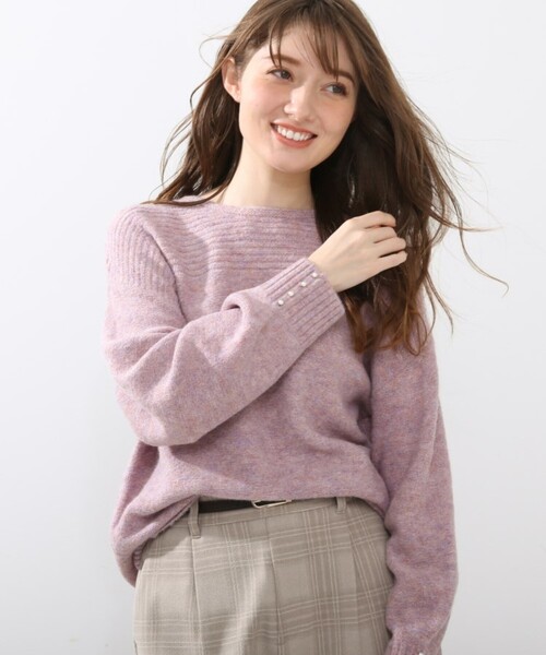 DRESKIP(ドレスキップ)の「◆袖フェイクパール付きヘアリ-ニット(ニット/セーター・レディース・ベビーピンク/ダークグレー/ライトブルー/ライトベージュ・02/04/03)」の4枚目の写真