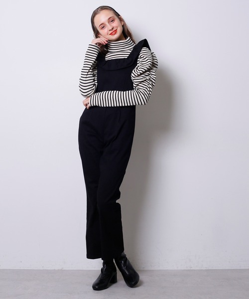 Seemi. byNICECLAUP（ シーミーバイナイスクラップ）の「Seemi.フリルサロペット（サロペット/オーバーオール・レディース・ブラック/ネイビー/サックスブルー・FREE）」の4枚目の写真