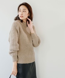ヘアリーボトルネックアイレットニット