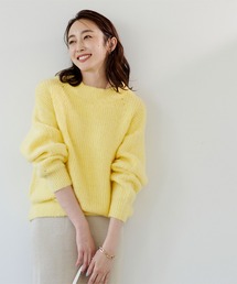 ヘアリーボトルネックアイレットニット