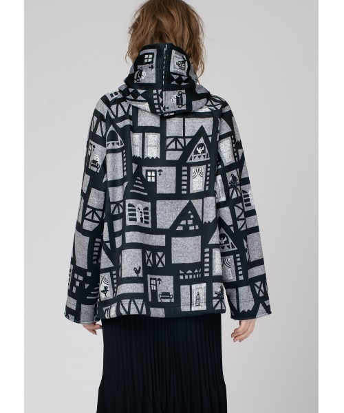 Design Tshirts Store graniph(デザイン ティーシャツ ストア グラニフ)の「アパートメントストーリー|ニットフリースマルチパターンフーデッドコート(ダウンジャケット/コート・レディース・ヘザーグレー・FREE)」の3枚目の写真