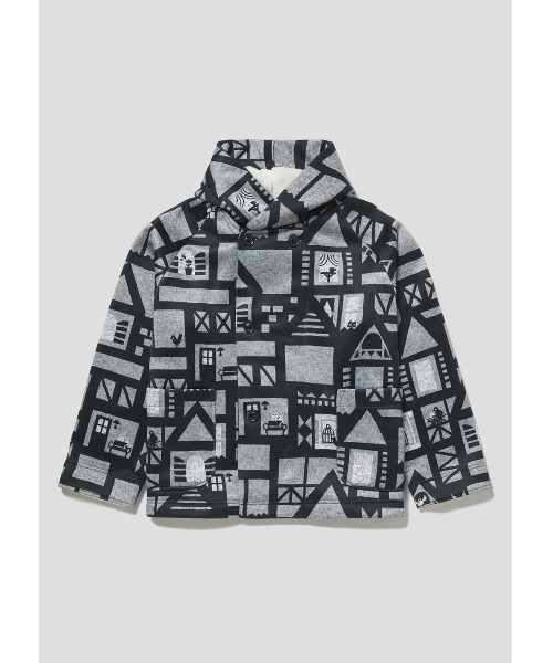 Design Tshirts Store graniph(デザイン ティーシャツ ストア グラニフ)の「アパートメントストーリー|ニットフリースマルチパターンフーデッドコート(ダウンジャケット/コート・レディース・ヘザーグレー・FREE)」の2枚目の写真