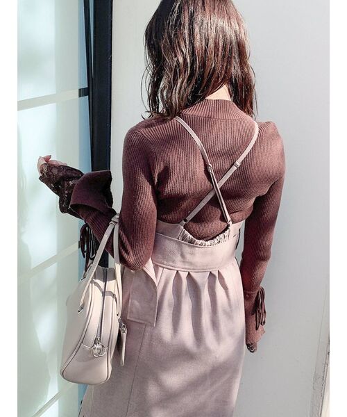 dazzlin（ダズリン）の「キャミクロスプリーツジャンスカ（ジャンパースカート・レディース・ブラック/パープル/グレー/モカ・FREE）」の7枚目の写真