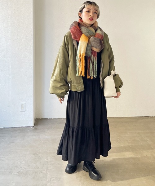 Shelly island（シェリーアイランド）の「チェックボリュームマフラー（マフラー・レディース・オレンジ/ブルー/グリーン・FREE）」の20枚目の写真