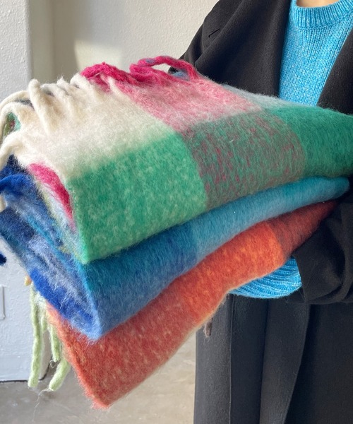 Shelly island（シェリーアイランド）の「チェックボリュームマフラー（マフラー・レディース・オレンジ/ブルー/グリーン・FREE）」の15枚目の写真