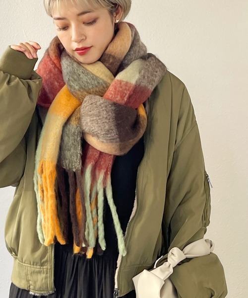 Shelly island（シェリーアイランド）の「チェックボリュームマフラー（マフラー・レディース・オレンジ/ブルー/グリーン・FREE）」の16枚目の写真