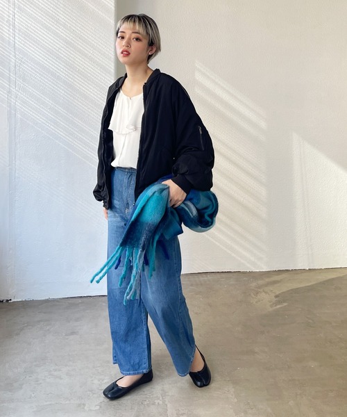 Shelly island（シェリーアイランド）の「チェックボリュームマフラー（マフラー・レディース・オレンジ/ブルー/グリーン・FREE）」の5枚目の写真