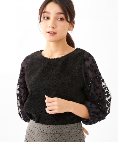 flower（フラワー）の「ブルームトゥウィンクルトップ（ニット/セーター・レディース・ホワイト/ブラック・FREE）」の2枚目の写真