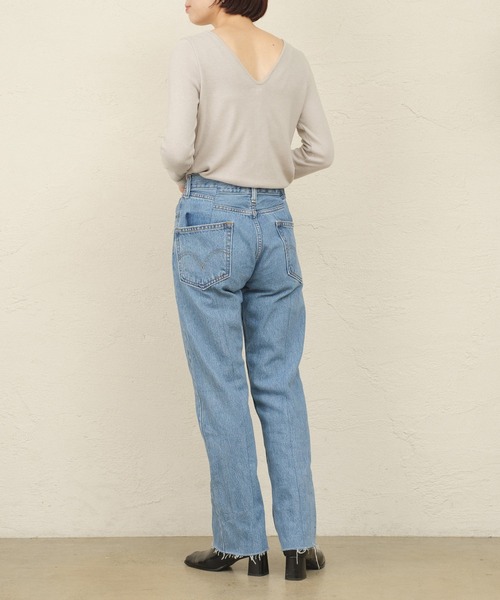 ONEME（ワンム）の「【 ONEME 】 シャーリングスムースニット（Tシャツ/カットソー・レディース・ネイビー/グレイッシュベージュ・FREE）」の15枚目の写真