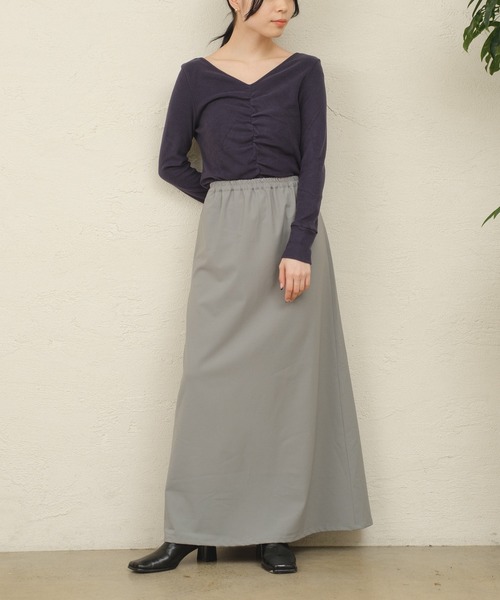 ONEME（ワンム）の「【 ONEME 】 シャーリングスムースニット（Tシャツ/カットソー・レディース・ネイビー/グレイッシュベージュ・FREE）」の10枚目の写真