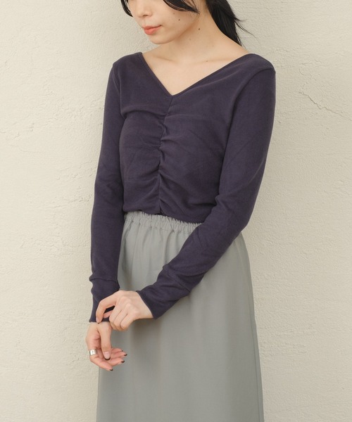 ONEME（ワンム）の「【 ONEME 】 シャーリングスムースニット（Tシャツ/カットソー・レディース・ネイビー/グレイッシュベージュ・FREE）」の12枚目の写真