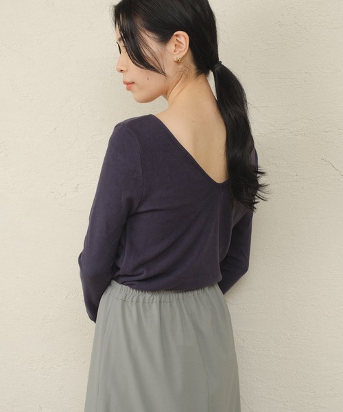 ONEME（ワンム）の「【 ONEME 】 シャーリングスムースニット（Tシャツ/カットソー・レディース・ネイビー/グレイッシュベージュ・FREE）」の8枚目の写真