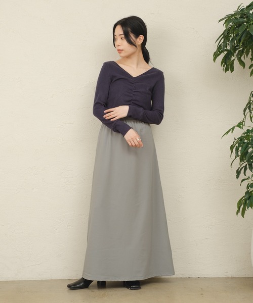 ONEME（ワンム）の「【 ONEME 】 シャーリングスムースニット（Tシャツ/カットソー・レディース・ネイビー/グレイッシュベージュ・FREE）」の3枚目の写真