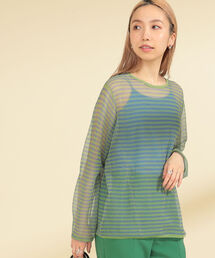 Ray BEAMS | Ray BEAMS / シアー ボーダー クルーネック ニット(ニット/セーター)