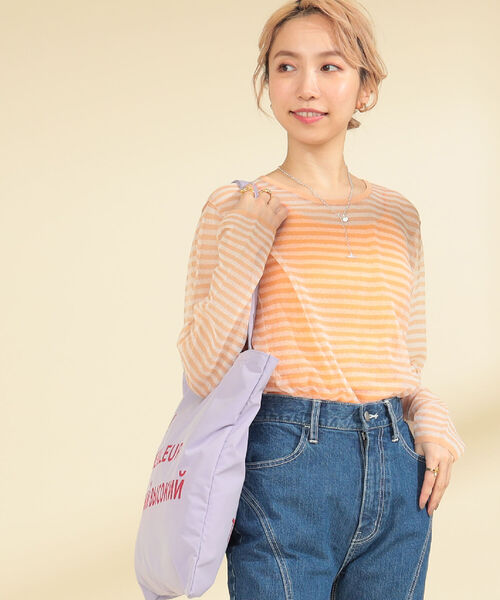 Ray BEAMS(レイビームス)の「Ray BEAMS / シアー ボーダー クルーネック ニット(ニット/セーター・レディース・ベージュ/ケリー・ONE SIZE)」の10枚目の写真