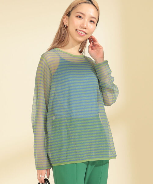 Ray BEAMS(レイビームス)の「Ray BEAMS / シアー ボーダー クルーネック ニット(ニット/セーター・レディース・ベージュ/ケリー・ONE SIZE)」の13枚目の写真