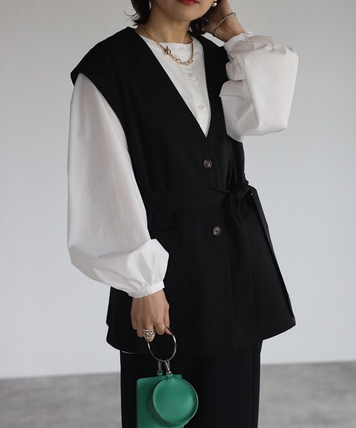 ap retro(アプレトロ)の「【ap retro】ノーカラーベスト/ジレ(ベスト・レディース・ブラック/グレイッシュベージュ/ブラウン/キャメル/ネイビー・FREE)」の14枚目の写真