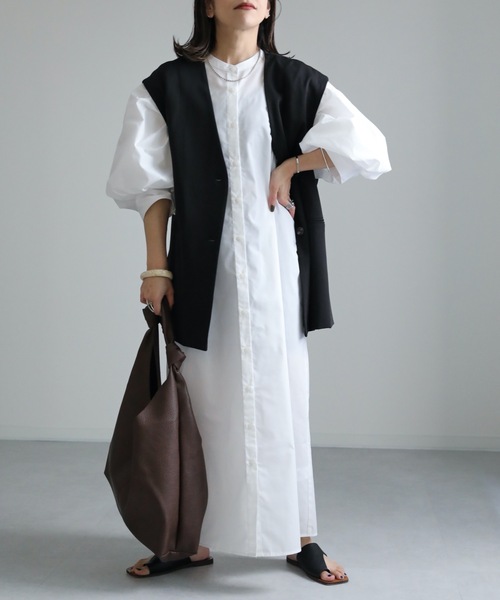 ap retro(アプレトロ)の「【ap retro】ノーカラーベスト/ジレ(ベスト・レディース・ブラック/グレイッシュベージュ/ブラウン/キャメル/ネイビー・FREE)」の19枚目の写真