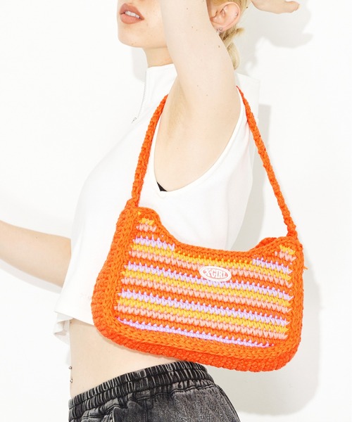 X-girl（エックスガール）の「MULTI STRIPE HANDBAG（ハンドバッグ