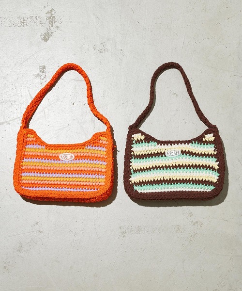 X-girl（エックスガール）の「MULTI STRIPE HANDBAG（ハンドバッグ・レディース・オレンジ/ブラウン・ONE SIZE）」の14枚目の写真
