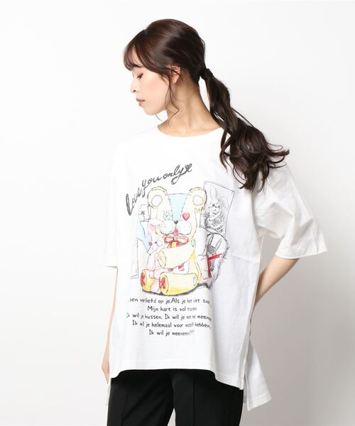 ScoLar(スカラー)の「121639:ウサギ大好きクマ柄BIG Tシャツ(Tシャツ/カットソー・レディース・チャコールグレー/オフホワイト/ピンク・M)」の12枚目の写真