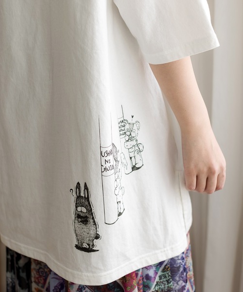 ScoLar(スカラー)の「121639:ウサギ大好きクマ柄BIG Tシャツ(Tシャツ/カットソー・レディース・チャコールグレー/オフホワイト/ピンク・M)」の5枚目の写真