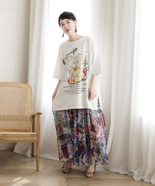 ScoLar(スカラー)の「121639:ウサギ大好きクマ柄BIG Tシャツ(Tシャツ/カットソー・レディース・チャコールグレー/オフホワイト/ピンク・M)」の6枚目の写真