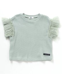 袖チュールワッフルTシャツ