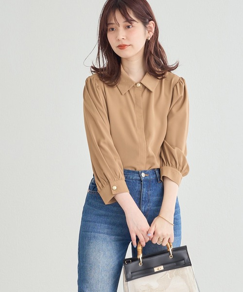natural couture（ナチュラルクチュール）の「ボウタイをはずして2WAYで楽しめる！フレアボウタイ付き比翼ブラウス（シャツ/ブラウス・レディース・ベージュ/オフホワイト/ラベンダー/ドット・FREE）」の11枚目の写真