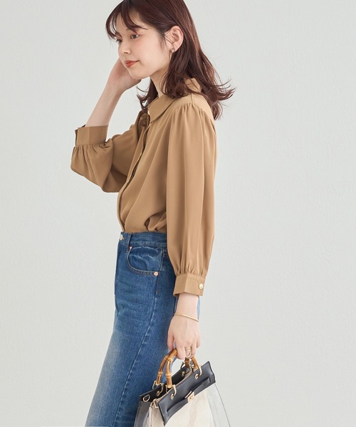 natural couture（ナチュラルクチュール）の「ボウタイをはずして2WAYで楽しめる！フレアボウタイ付き比翼ブラウス（シャツ/ブラウス・レディース・ベージュ/オフホワイト/ラベンダー/ドット・FREE）」の10枚目の写真