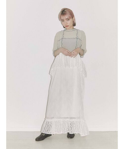 merry jenny（メリージェニー）の「lace laceストラップロングスカート（スカート・レディース・ブラック/オフホワイト/アイボリー・FREE）」の7枚目の写真