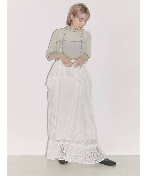 merry jenny（メリージェニー）の「lace laceストラップロングスカート（スカート・レディース・ブラック/オフホワイト/アイボリー・FREE）」の12枚目の写真