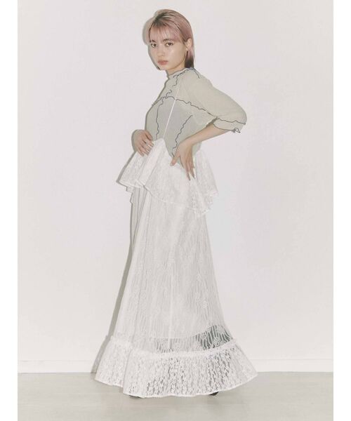 merry jenny（メリージェニー）の「lace laceストラップロングスカート（スカート・レディース・ブラック/オフホワイト/アイボリー・FREE）」の4枚目の写真