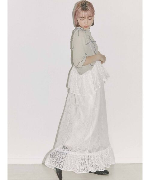 merry jenny（メリージェニー）の「lace laceストラップロングスカート（スカート・レディース・ブラック/オフホワイト/アイボリー・FREE）」の6枚目の写真