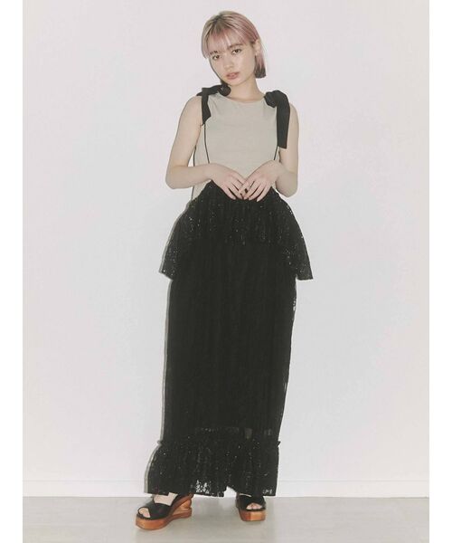 merry jenny（メリージェニー）の「lace laceストラップロングスカート（スカート・レディース・ブラック/オフホワイト/アイボリー・FREE）」の14枚目の写真