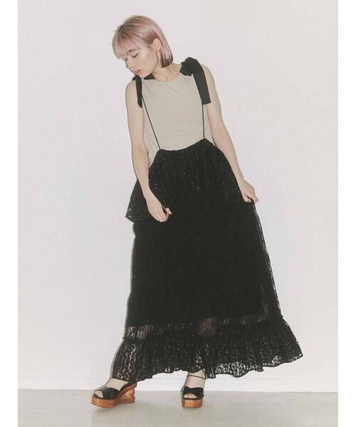 merry jenny（メリージェニー）の「lace laceストラップロングスカート（スカート・レディース・ブラック/オフホワイト/アイボリー・FREE）」の15枚目の写真