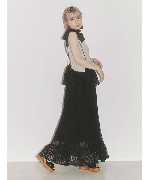 merry jenny（メリージェニー）の「lace laceストラップロングスカート（スカート・レディース・ブラック/オフホワイト/アイボリー・FREE）」の10枚目の写真