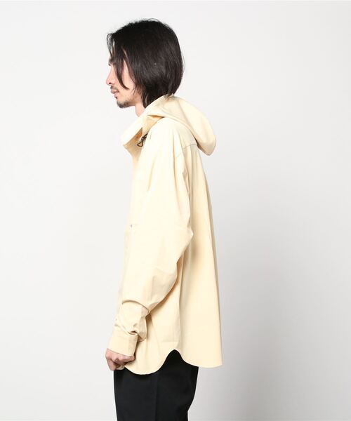 ANOTHERYOUTH（アナザーユース）の「【ANOTHERYOUTH/アナザーユーズ】logo hood shirts/長袖シャツ オーバーサイズシャツ ビッグシャツ カラーシャツ（シャツ/ブラウス・メンズ・ブラック/ライトパープル/ライトイエロー・ONE SIZE）」の4枚目の写真