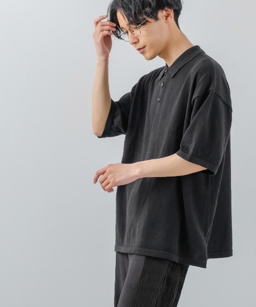 improves（インプローブス）の「サマーニット オーバーサイズ ビッグ ポロシャツ（ポロシャツ・メンズ・ブラック/ホワイト/チャコール・LARGE/MEDIUM）」の13枚目の写真