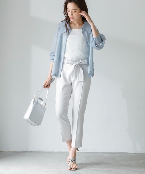 M.deux（エムドゥ）の「リボン付きハイウエストパンツ（スラックス・レディース・ライトグレー/ピンク・SMALL/MEDIUM）」の2枚目の写真